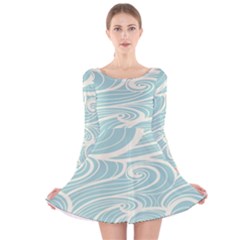 Blue Waves Long Sleeve Velvet Skater Dress