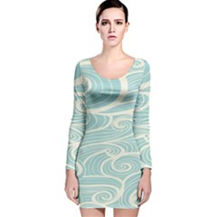 Blue Waves Long Sleeve Velvet Bodycon Dress by Alisyart