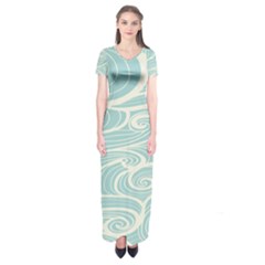 Blue Waves Short Sleeve Maxi Dress