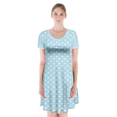 Circle Blue White Short Sleeve V-neck Flare Dress
