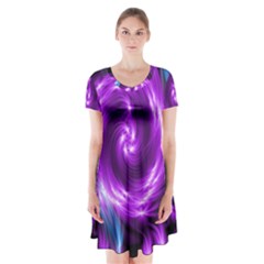 Colors Light Blue Purple Hole Space Galaxy Short Sleeve V-neck Flare Dress