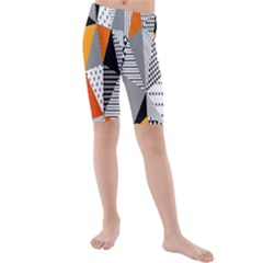 Contrast Hero Triangle Plaid Circle Wave Chevron Orange White Black Line Kids  Mid Length Swim Shorts by Alisyart