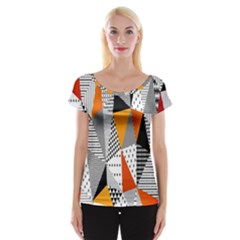 Contrast Hero Triangle Plaid Circle Wave Chevron Orange White Black Line Women s Cap Sleeve Top by Alisyart