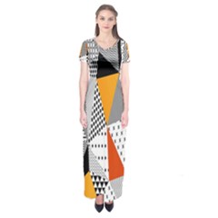 Contrast Hero Triangle Plaid Circle Wave Chevron Orange White Black Line Short Sleeve Maxi Dress by Alisyart