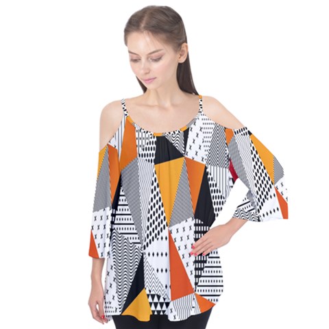 Contrast Hero Triangle Plaid Circle Wave Chevron Orange White Black Line Flutter Tees by Alisyart