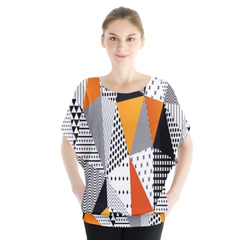 Contrast Hero Triangle Plaid Circle Wave Chevron Orange White Black Line Blouse by Alisyart