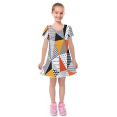 Contrast Hero Triangle Plaid Circle Wave Chevron Orange White Black Line Kids  Short Sleeve Velvet Dress by Alisyart