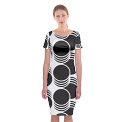 Floral Geometric Circle Black White Hole Classic Short Sleeve Midi Dress