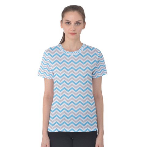 Free Plushie Wave Chevron Blue Grey Gray Women s Cotton Tee by Alisyart