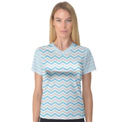 Free Plushie Wave Chevron Blue Grey Gray Women s V-neck Sport Mesh Tee