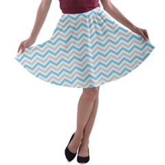 Free Plushie Wave Chevron Blue Grey Gray A-line Skater Skirt by Alisyart