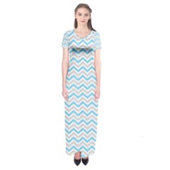Free Plushie Wave Chevron Blue Grey Gray Short Sleeve Maxi Dress