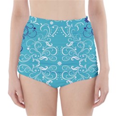 Flower Leaf Floral Love Heart Sunflower Rose Blue White High-waisted Bikini Bottoms