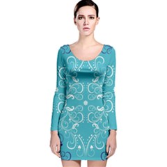 Flower Leaf Floral Love Heart Sunflower Rose Blue White Long Sleeve Velvet Bodycon Dress