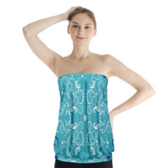 Flower Leaf Floral Love Heart Sunflower Rose Blue White Strapless Top