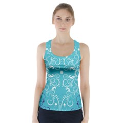 Flower Leaf Floral Love Heart Sunflower Rose Blue White Racer Back Sports Top