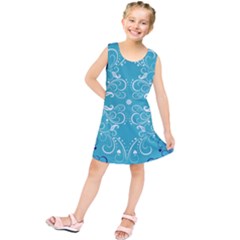 Flower Leaf Floral Love Heart Sunflower Rose Blue White Kids  Tunic Dress