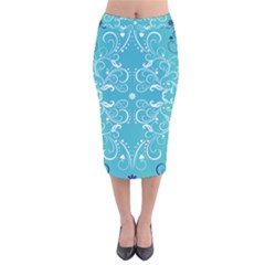 Flower Leaf Floral Love Heart Sunflower Rose Blue White Velvet Midi Pencil Skirt