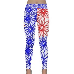 Flower Floral Smile Face Red Blue Sunflower Classic Yoga Leggings by Alisyart