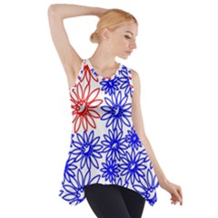 Flower Floral Smile Face Red Blue Sunflower Side Drop Tank Tunic