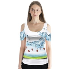 Fruit Water Slice Watermelon Butterfly Sleeve Cutout Tee 