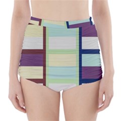 Maximum Color Rainbow Brown Blue Purple Grey Plaid Flag High-waisted Bikini Bottoms by Alisyart