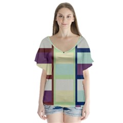 Maximum Color Rainbow Brown Blue Purple Grey Plaid Flag Flutter Sleeve Top by Alisyart