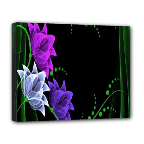 Neon Flowers Floral Rose Light Green Purple White Pink Sexy Deluxe Canvas 20  X 16  