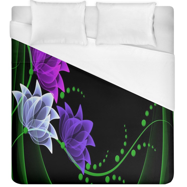 Neon Flowers Floral Rose Light Green Purple White Pink Sexy Duvet Cover (King Size)