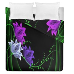 Neon Flowers Floral Rose Light Green Purple White Pink Sexy Duvet Cover Double Side (queen Size) by Alisyart