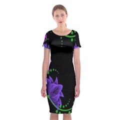 Neon Flowers Floral Rose Light Green Purple White Pink Sexy Classic Short Sleeve Midi Dress