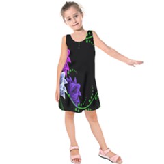 Neon Flowers Floral Rose Light Green Purple White Pink Sexy Kids  Sleeveless Dress