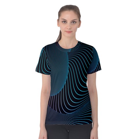 Line Light Blue Green Purple Circle Hole Wave Waves Women s Cotton Tee by Alisyart