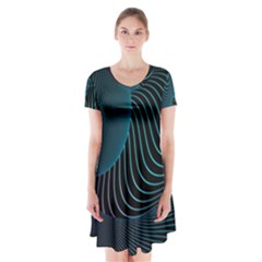 Line Light Blue Green Purple Circle Hole Wave Waves Short Sleeve V-neck Flare Dress