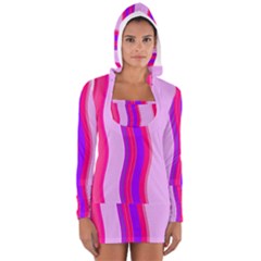 Pink Wave Purple Line Light Women s Long Sleeve Hooded T-shirt