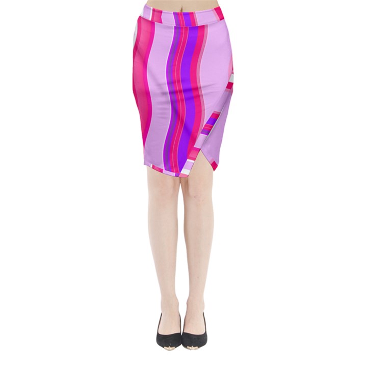 Pink Wave Purple Line Light Midi Wrap Pencil Skirt