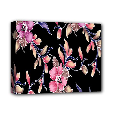 Neon Flowers Rose Sunflower Pink Purple Black Deluxe Canvas 14  X 11 