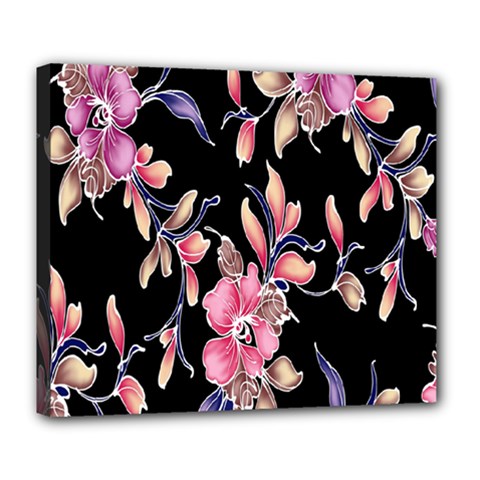 Neon Flowers Rose Sunflower Pink Purple Black Deluxe Canvas 24  X 20  