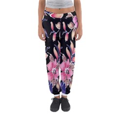 Neon Flowers Rose Sunflower Pink Purple Black Women s Jogger Sweatpants by Alisyart