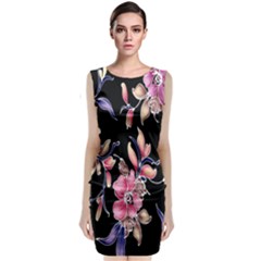 Neon Flowers Rose Sunflower Pink Purple Black Classic Sleeveless Midi Dress by Alisyart