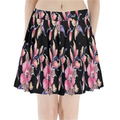 Neon Flowers Rose Sunflower Pink Purple Black Pleated Mini Skirt