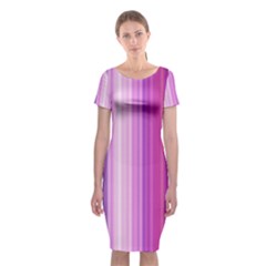 Pink Vertical Color Rainbow Purple Red Pink Line Classic Short Sleeve Midi Dress