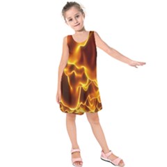 Sea Fire Orange Yellow Gold Wave Waves Kids  Sleeveless Dress by Alisyart