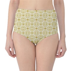 Gold Geometric Plaid Circle High-waist Bikini Bottoms