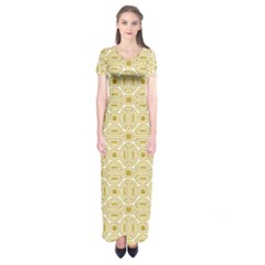 Gold Geometric Plaid Circle Short Sleeve Maxi Dress by Alisyart