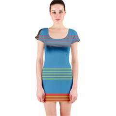 Sketches Tone Red Yellow Blue Black Musical Scale Short Sleeve Bodycon Dress