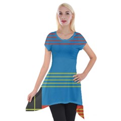 Sketches Tone Red Yellow Blue Black Musical Scale Short Sleeve Side Drop Tunic by Alisyart