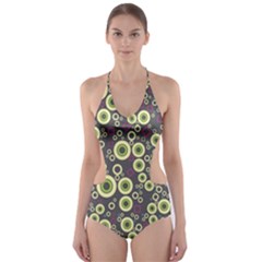 Ring Circle Plaid Green Pink Blue Cut-out One Piece Swimsuit by Alisyart