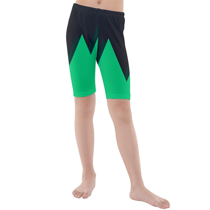 Soaring Mountains Nexus Black Green Kids  Mid Length Swim Shorts