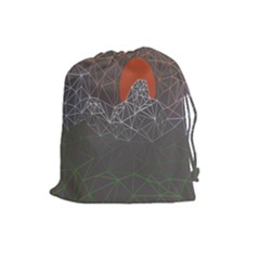 Sun Line Lighs Nets Green Orange Geometric Mountains Drawstring Pouches (large)  by Alisyart